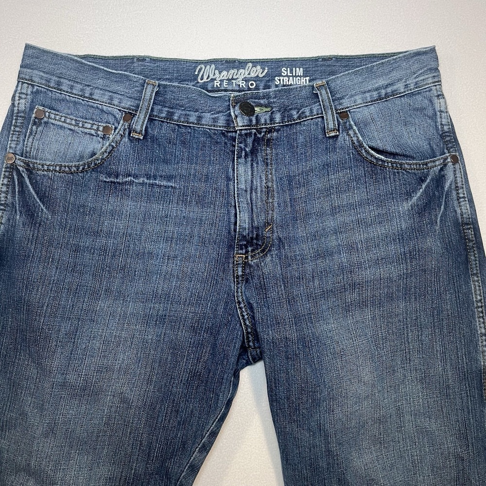 Wrangler Retro Men's Slim Straight Blue Denim Jeans 36x34 88MWZDK Stretch Cowboy - Picture 2 of 12